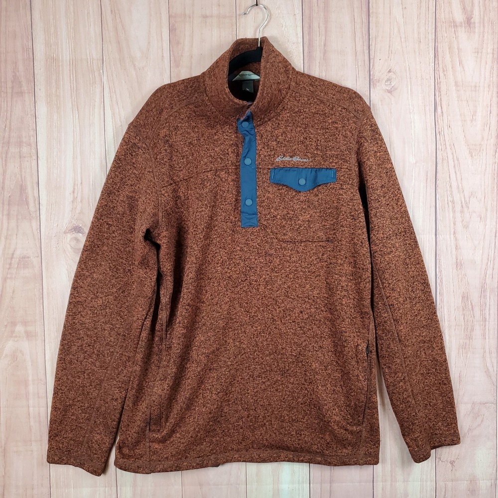 Eddie Bauer Fleece Pullover Sweater Sz Large Tall TL Snap T Outerwear Pocket